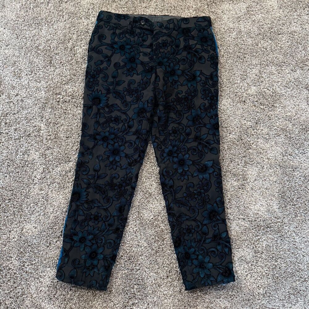 ASOS Black Floral Velvet Tapered Pants, Size W31 L30 - Elegant Evening Wear‎